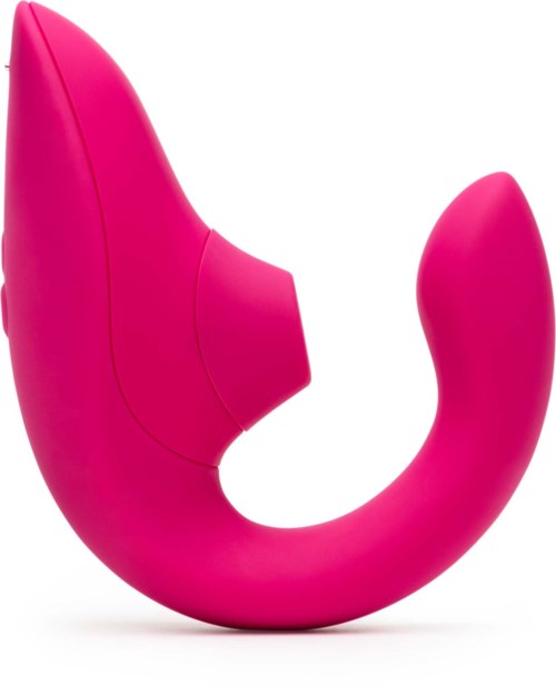 A pink, curved, modern-looking device, possibly a personal massager or a similar gadget, with a sleek design.