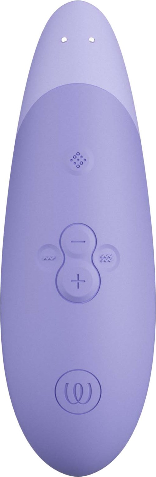 Ein lila Handgerät mit Plus-, Minus- und anderen Tasten sowie kleinen Löchern an der Oberseite.