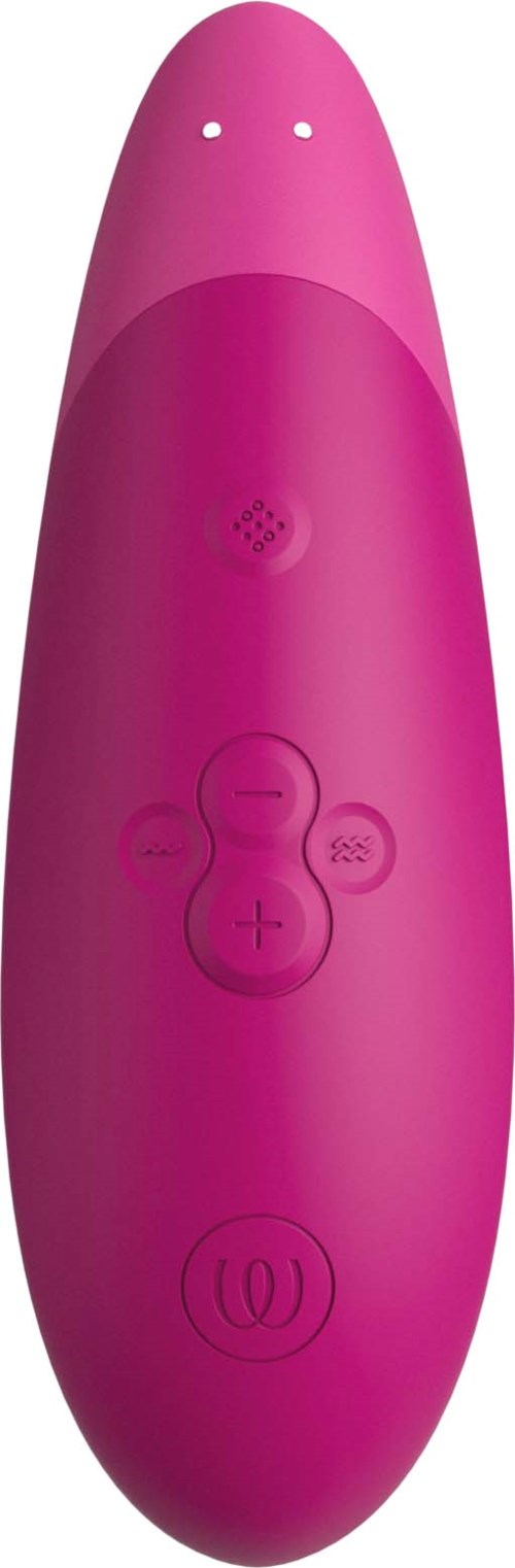 Pinkes, ovalförmiges Gerät mit Tasten, Lautsprecher und zwei kleinen Löchern oben.