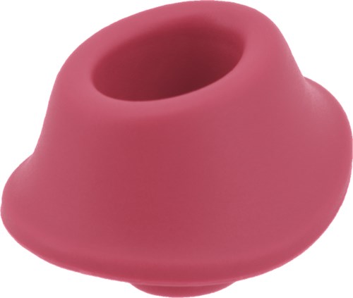 Rosa, runder Gegenstand mit hohlem Zentrum, ähnlich einem kleinen Lautsprecher oder Behälter.