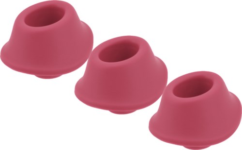 Drei pinke Gummifingerschützer, klein und rund, zum Schutz der Finger.