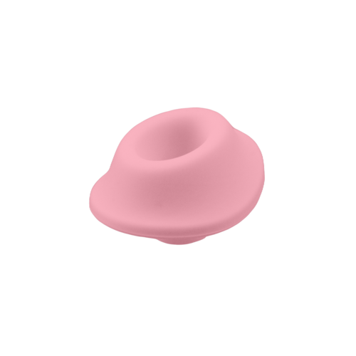 Ein rosa, weich aussehendes Objekt mit einem Loch in der Mitte, ähnlich einem Donut oder Ring.