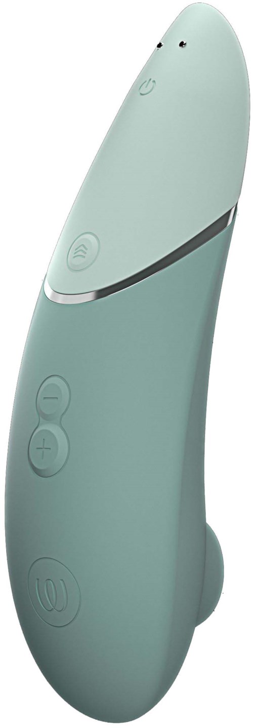A handheld device with a slim, curved shape, buttons, and a face-like design at the top.