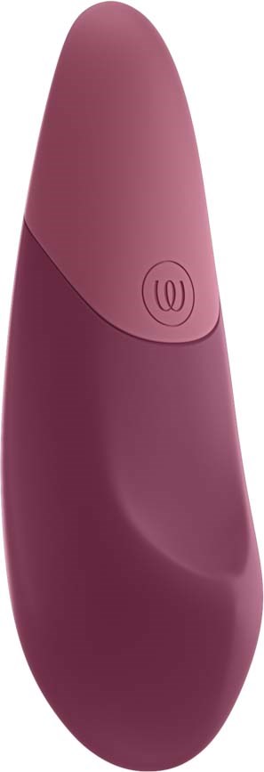 Ein pinkfarbenes, geschwungenes, elegantes elektronisches Gerät mit einem kleinen Logo, sieht aus wie ein Pflegegerät.