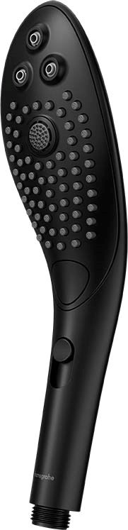 Ein schwarzes Handgerät mit mehreren runden Tasten und einem drehbaren Rad, gebogenem Griff und Ein/Aus-Schalter.