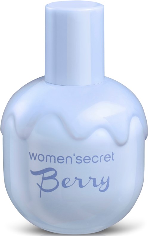 A light blue bottle with a white cap that says "women'secret Berry". It looks like a fragrance or body lotion.
