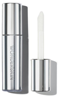 Ett glänsande silverläppstift med en vit applikator bredvid.