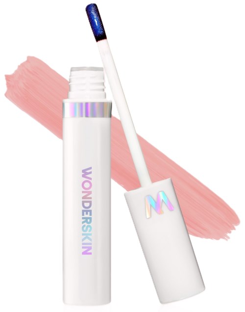 Lipgloss met witte tube en holografische dop, met een roze BW-strook erachter.
