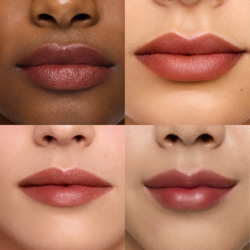 Four photos showing different lips, some with lipstick and some natural, in various skin tones.