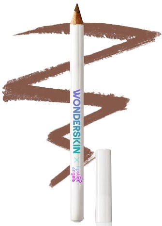 Een liplinerpotlood en de cap, met een lipcontour en de words "WANDERSKIN" op het potlood.