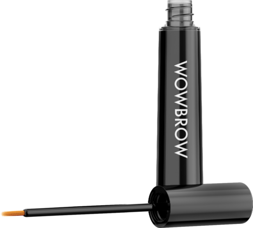 A black lip gloss tube with a small applicator. The brand name 'WOWBROW' is written on it.