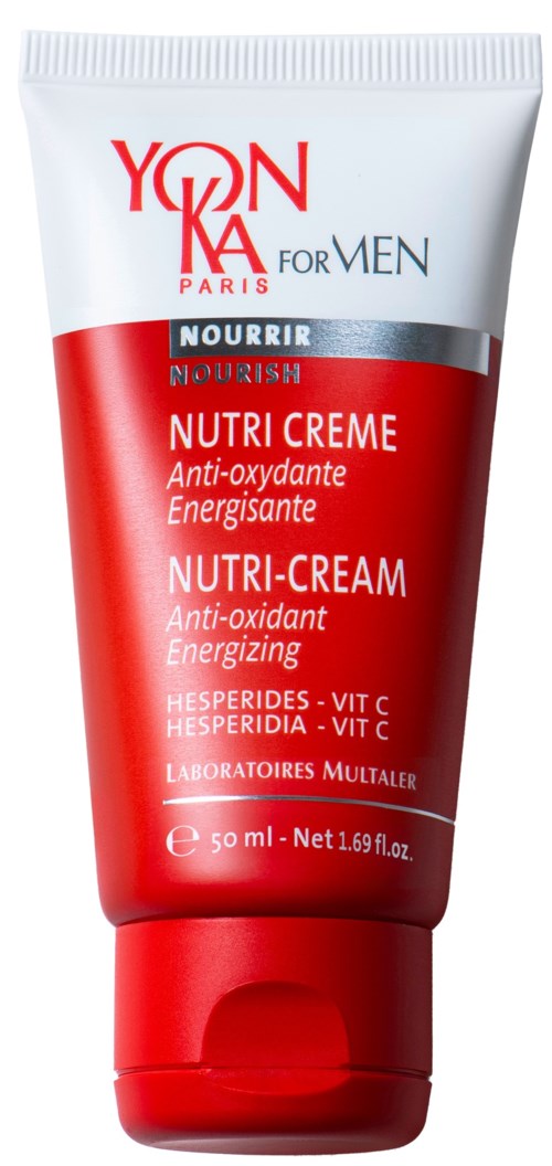 Röhre in rot und weiß mit Yves Saint Laurent Nutri-Creme für Männer, fördert antioxidative und belebende Vorteile.