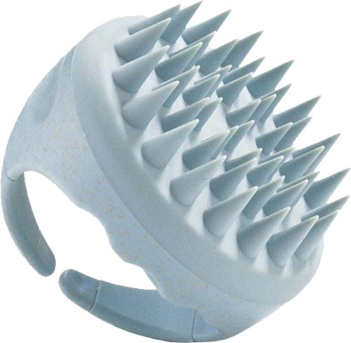 A white scalp massager with multiple pointed plastic spikes for gentle massage.