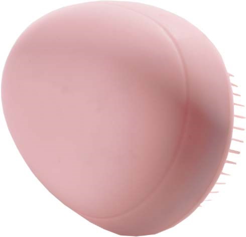 A pink silicone makeup sponge with a rounded shape and small side spines.