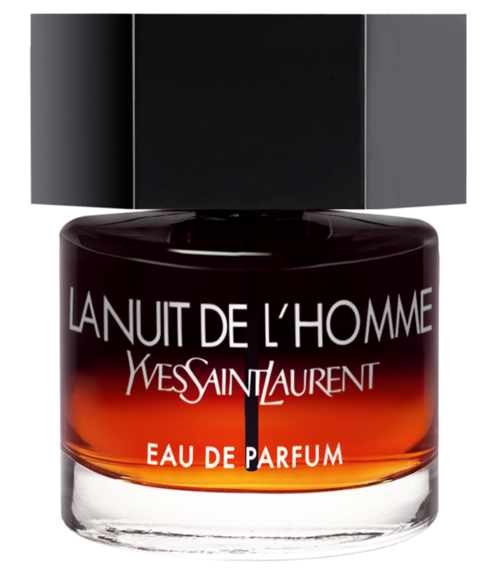 En parfymflaska med etiketten 'La Nuit de L'Homme Yves Saint Laurent Eau de Parfum'.