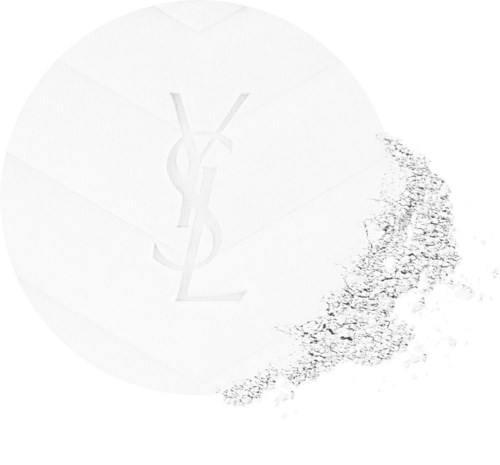 A white circular logo with the Yves Saint Laurent (YSL) initials, faint and textured background.