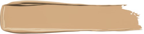 Een beige make-upkwaststreek met taps toelopende rand op zwarte achtergrond.