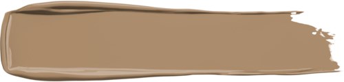 Een beige penseelstreek met onregelmatige randen op een zwarte achtergrond.