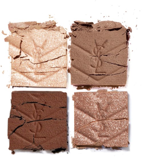 Four different shades of broken pressed powder eyeshadows arranged in a 2x2 grid.