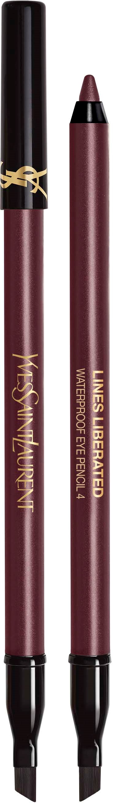 En YSL-makeupprodukt med ögonbrynspenna och matchande läppstift i en djup, mörk nyans.