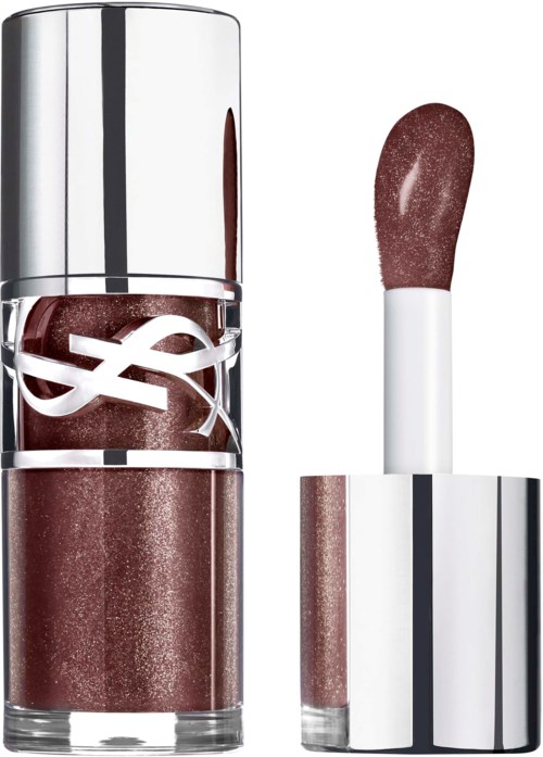 A shiny silver lipstick container with a brownish lipstick shade and an applicator showing the same color.