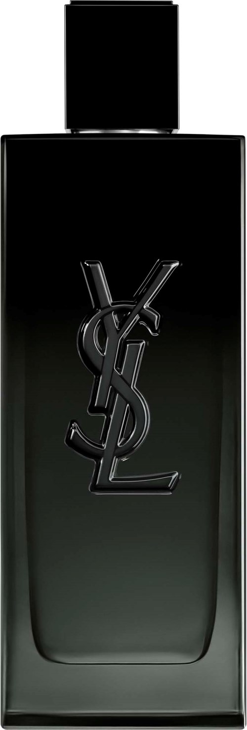 Eine schwarze Flasche mit Yves Saint Laurent Logo vorne, Deckel oben, elegantes und stilvolles Design.