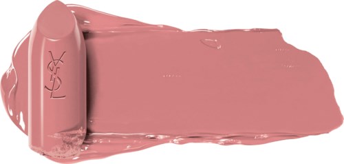 Ett rosa läppstift ärvridet ut och spritt på en yta, visar den mjuka färgen och texturen.