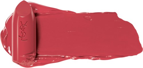Ett läppstift i rosa nyans, delvis öppet med synlig läppstift och testat på papper.
