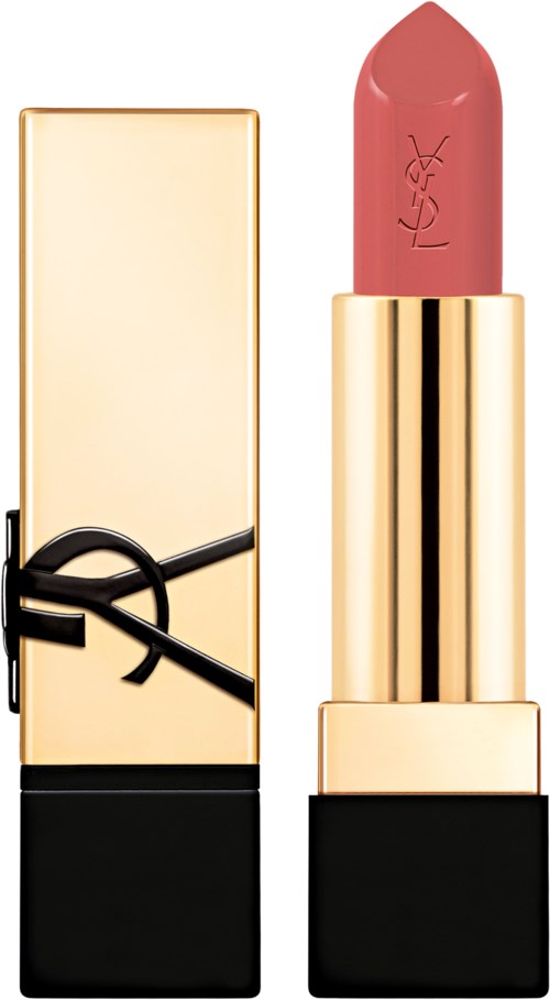 Ein Lippenstift mit rosa Farbe in goldener und schwarzer Verpackung.