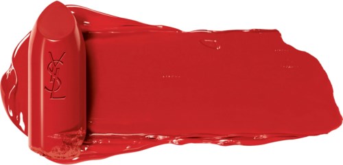 En röd läppstift som visar form och textur, med lite avlägsnat i en sträng.