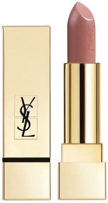 En beige läppstift i ett guldhus med Yves Saint Laurent-logga på lådan.