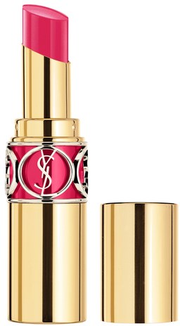 Guld- och rosa läppstift med matchande lock och Yves Saint Laurent-logga på bandet.