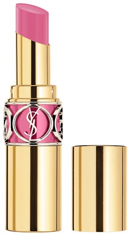Läppstift i rosa färg, i en guldhylsa, med YSL-logga på ytterhöljet.