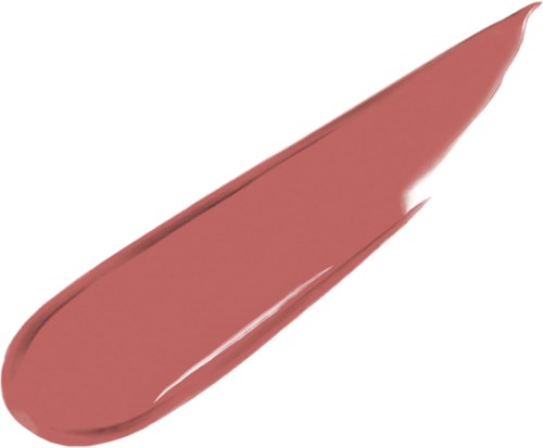 Ett stort, böjt, rosa/beige penseldrag på en vit bakgrund.