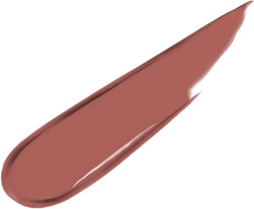 En brun smet av läppstift med spetsig ände och lätt kurvad form.
