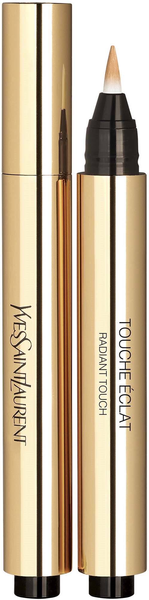 Gouden en zwarte Yves Saint Laurent Touché Eclat concealer pen, gedeeltelijk open, toon de punt.