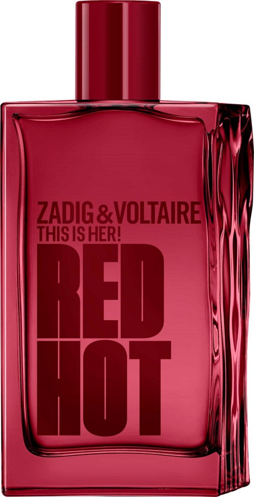 Red bottle of Zadig & Voltaire Red Hot perfume with bold black text on front.