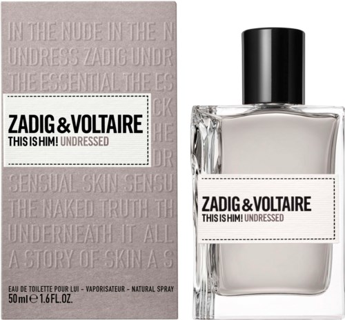 Eine Parfüfflasche und Verpackung mit Zadig & Voltaire. Das Design ist schlicht mit klarer Schrift und einer einfachen Flasche.