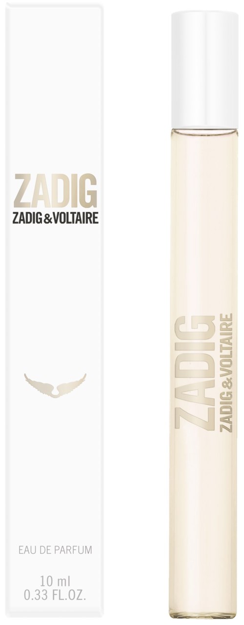 En parfyllfärgburk och box med orden 'ZADIG & VOLTAIRE' och 'EAU DE PARFUM'.