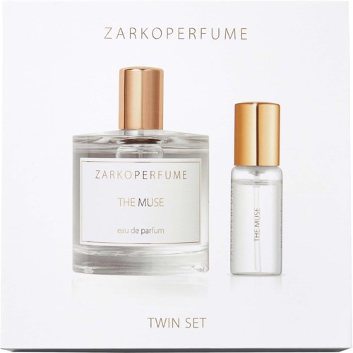 En parfyllflaska och en mindre rollerballflaska från Zarkoperfume The Muse Twin Set.