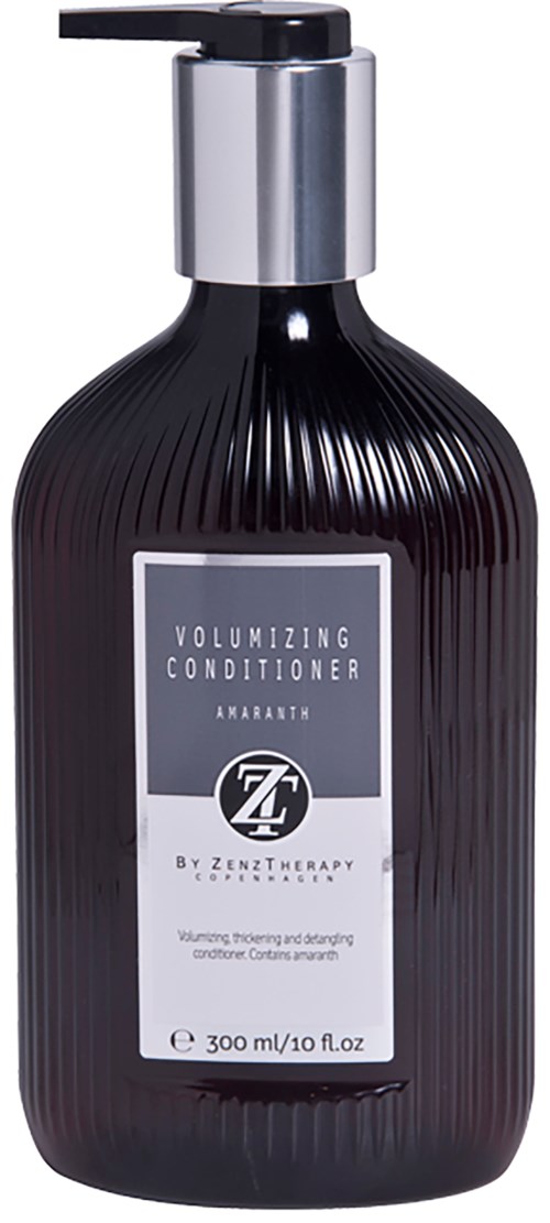 Schwarze Flasche mit Pumpkopf, beschriftet als volumengebendes Konditioner, enthält 300 ml.