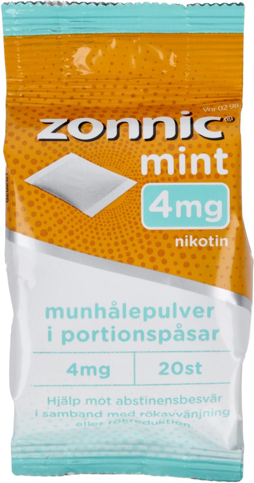 Zonnic mint nikotintuggummin i orange och vit för att sluta röka, innehåller 4 mg nikotin, 20 stycken.